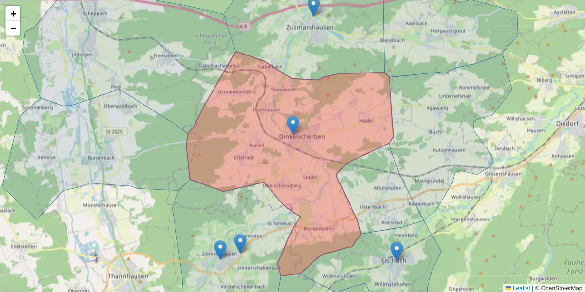 Karte des Postleitzahlen Bereichs  und der umliegenden Postleitzahlen in Deutschland