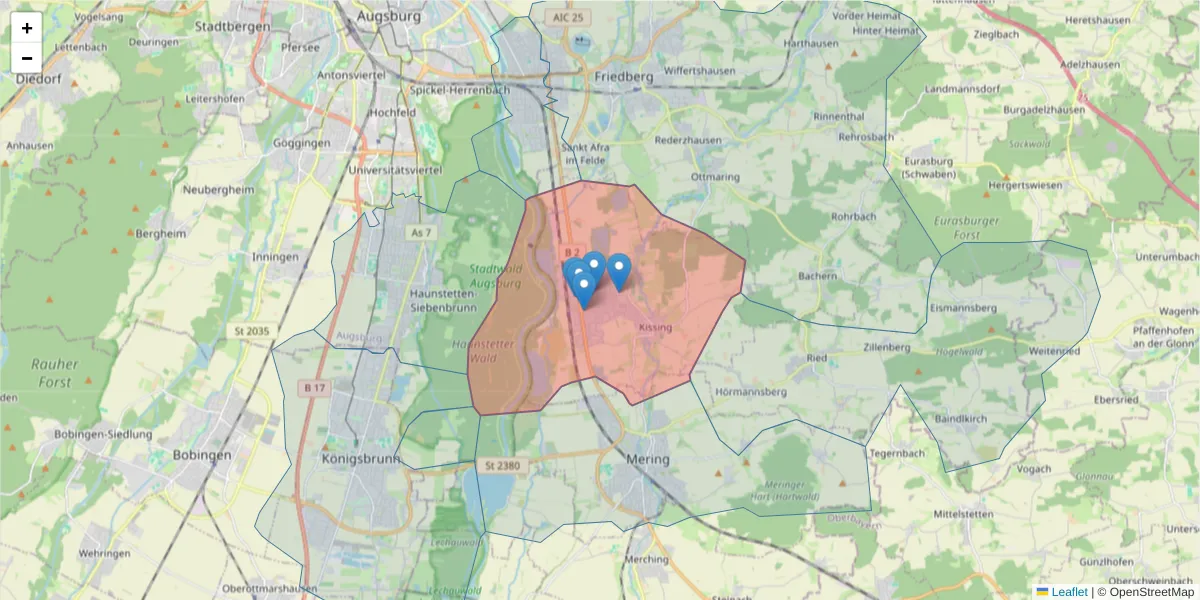 Karte des Postleitzahlen Bereichs  und der umliegenden Postleitzahlen in Deutschland