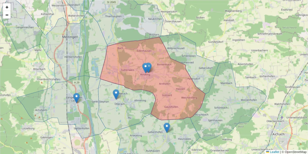 Karte des Postleitzahlen Bereichs  und der umliegenden Postleitzahlen in Deutschland