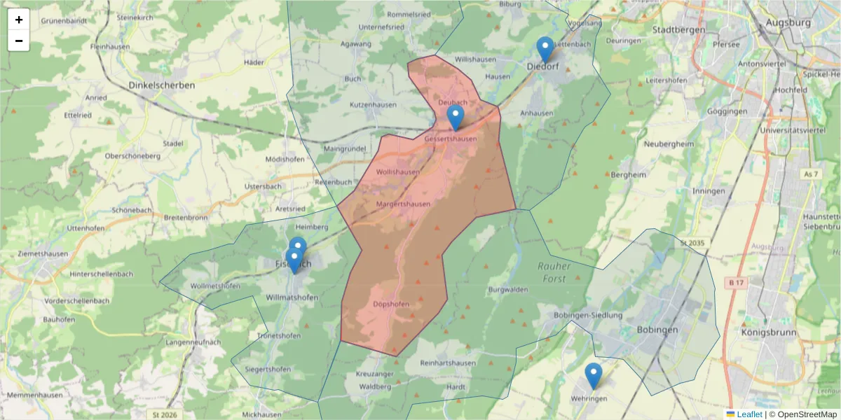Karte des Postleitzahlen Bereichs  und der umliegenden Postleitzahlen in Deutschland