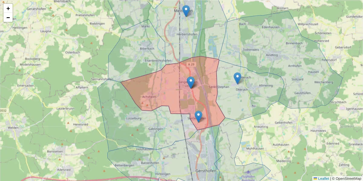 Karte des Postleitzahlen Bereichs  und der umliegenden Postleitzahlen in Deutschland