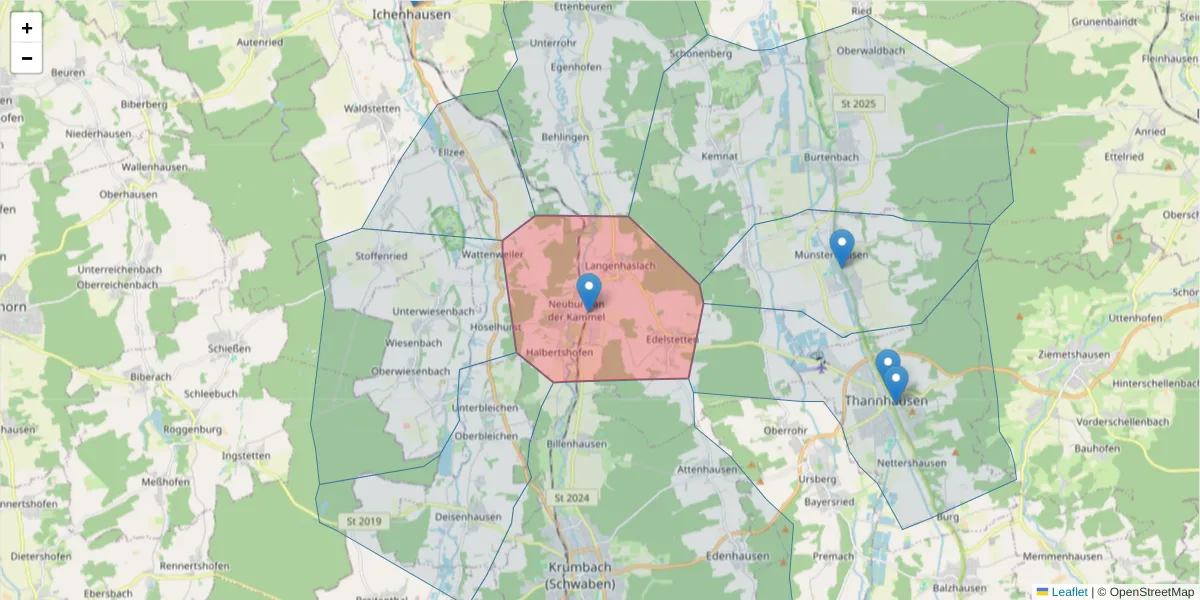 Karte des Postleitzahlen Bereichs  und der umliegenden Postleitzahlen in Deutschland