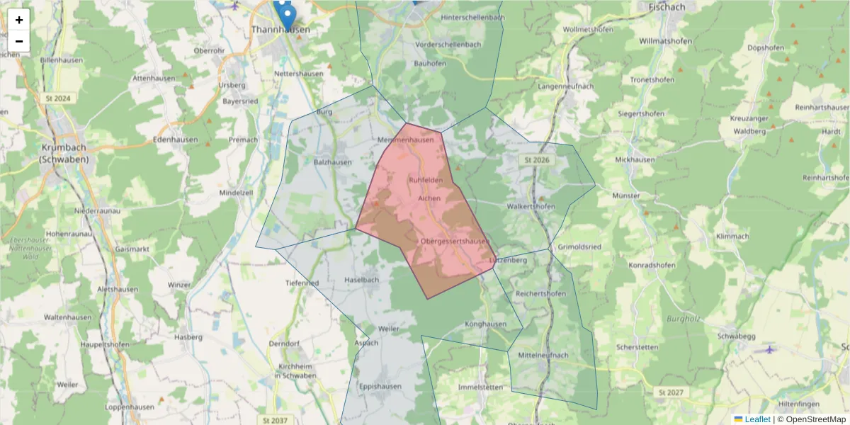 Karte des Postleitzahlen Bereichs  und der umliegenden Postleitzahlen in Deutschland