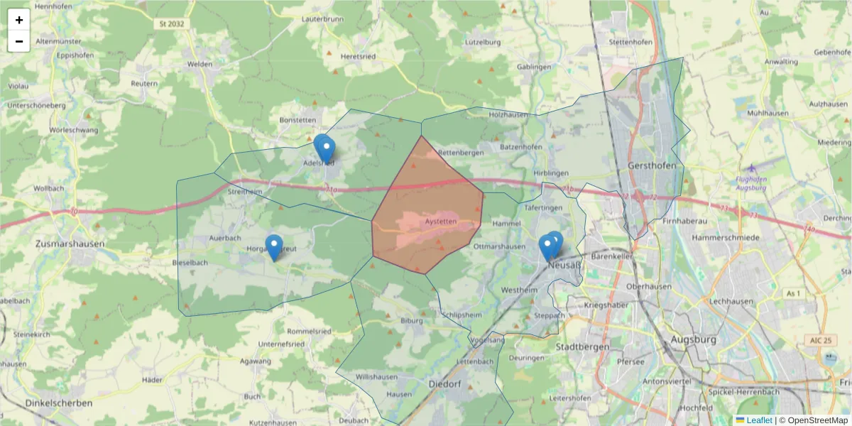 Karte des Postleitzahlen Bereichs  und der umliegenden Postleitzahlen in Deutschland