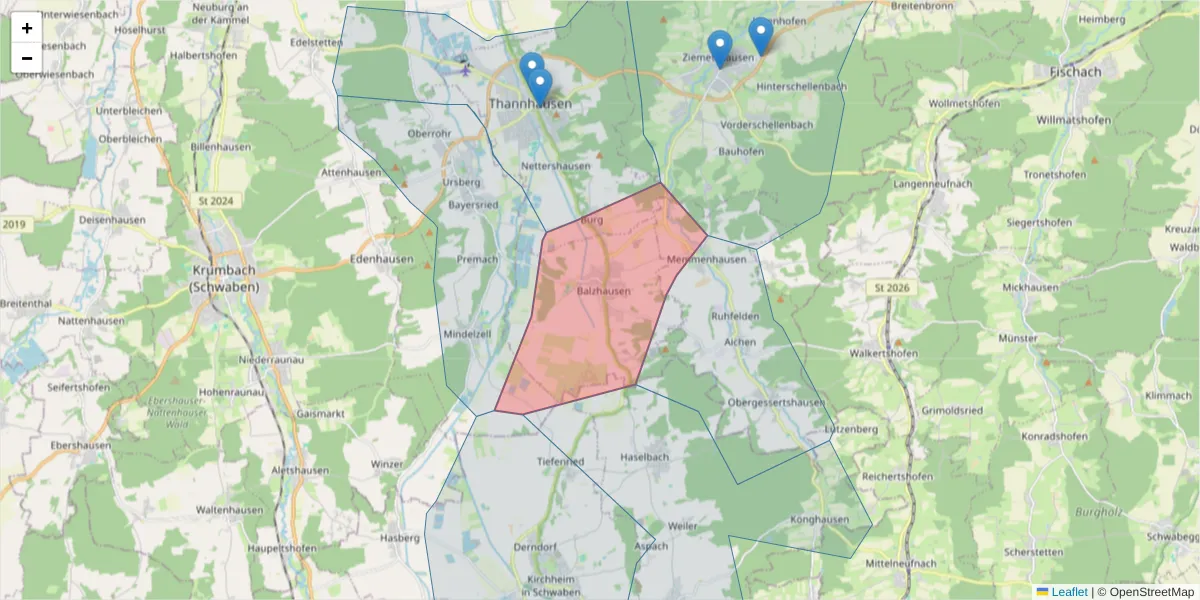 Karte des Postleitzahlen Bereichs  und der umliegenden Postleitzahlen in Deutschland
