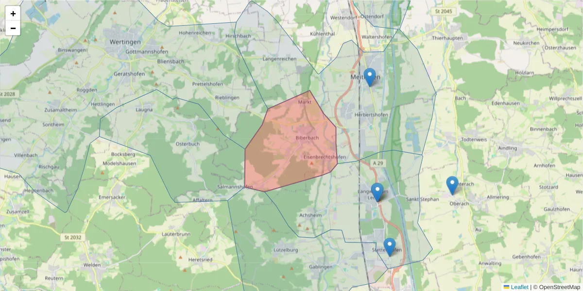 Karte des Postleitzahlen Bereichs  und der umliegenden Postleitzahlen in Deutschland