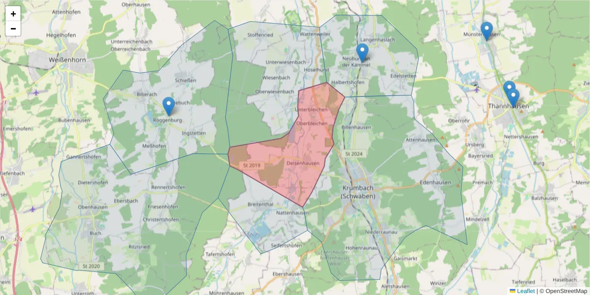 Karte des Postleitzahlen Bereichs  und der umliegenden Postleitzahlen in Deutschland