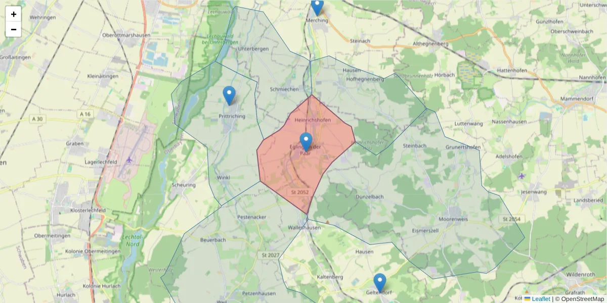 Karte des Postleitzahlen Bereichs  und der umliegenden Postleitzahlen in Deutschland