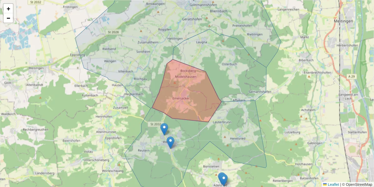 Karte des Postleitzahlen Bereichs  und der umliegenden Postleitzahlen in Deutschland