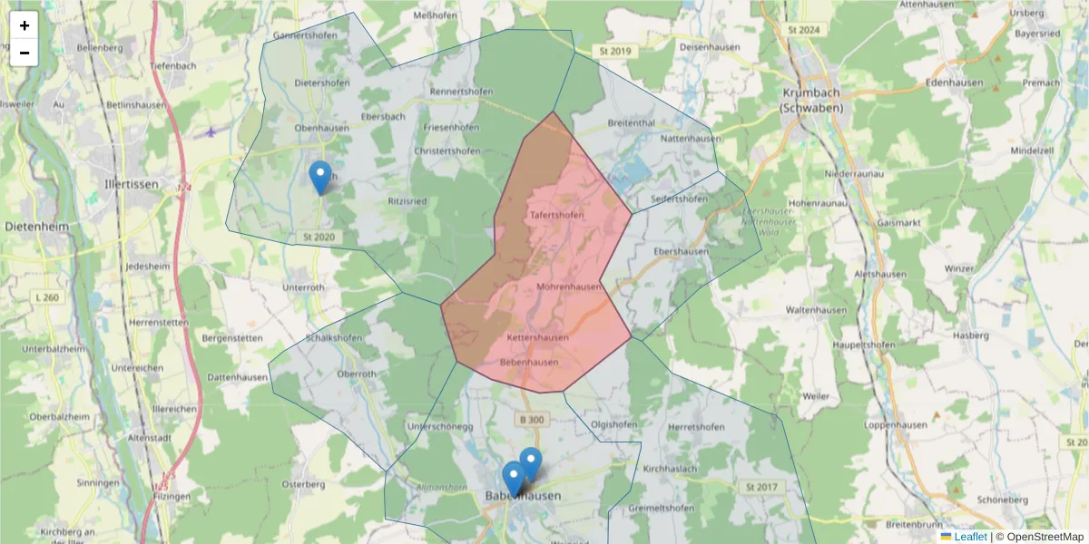Karte des Postleitzahlen Bereichs  und der umliegenden Postleitzahlen in Deutschland