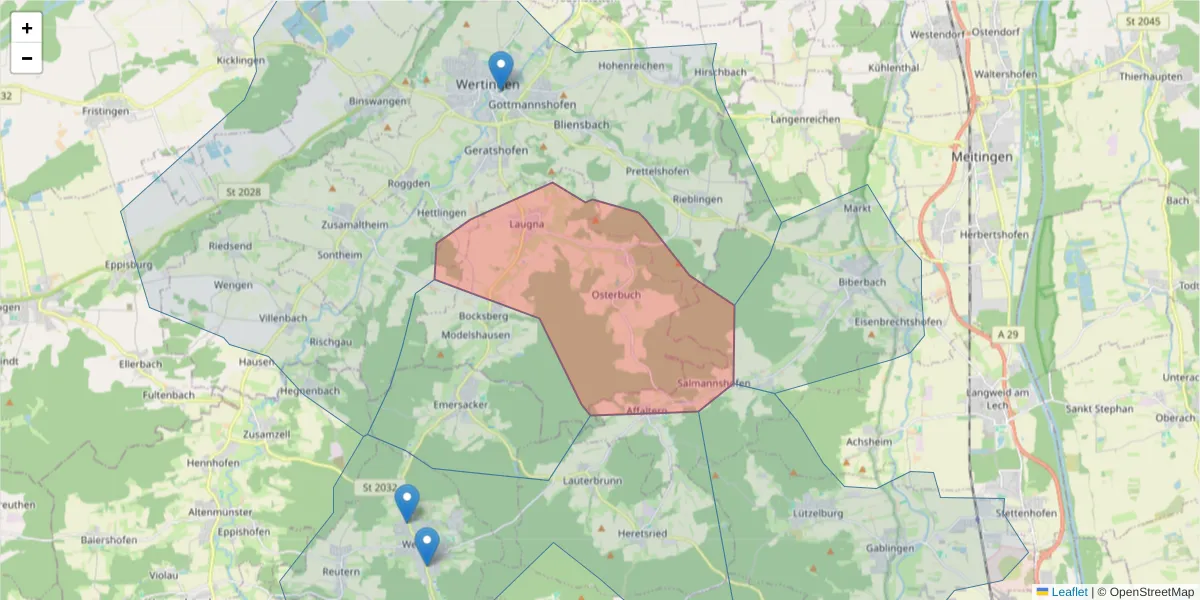 Karte des Postleitzahlen Bereichs  und der umliegenden Postleitzahlen in Deutschland