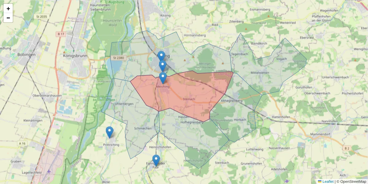 Karte des Postleitzahlen Bereichs  und der umliegenden Postleitzahlen in Deutschland