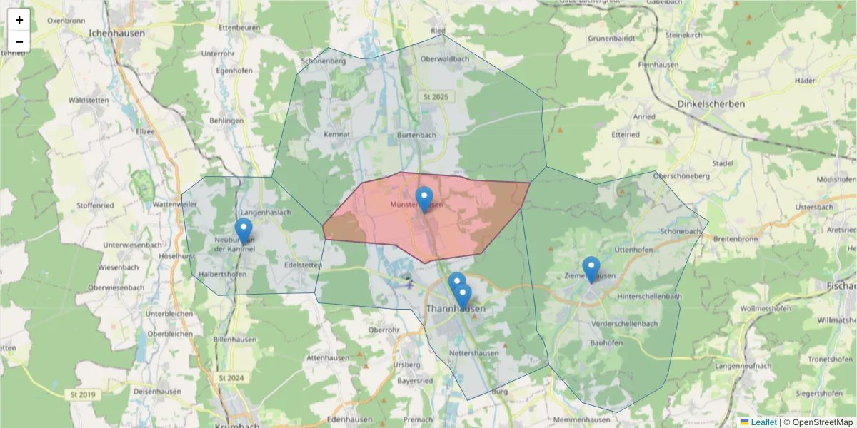 Karte des Postleitzahlen Bereichs  und der umliegenden Postleitzahlen in Deutschland