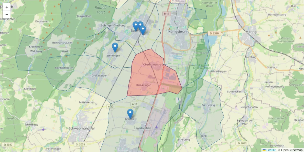 Karte des Postleitzahlen Bereichs  und der umliegenden Postleitzahlen in Deutschland