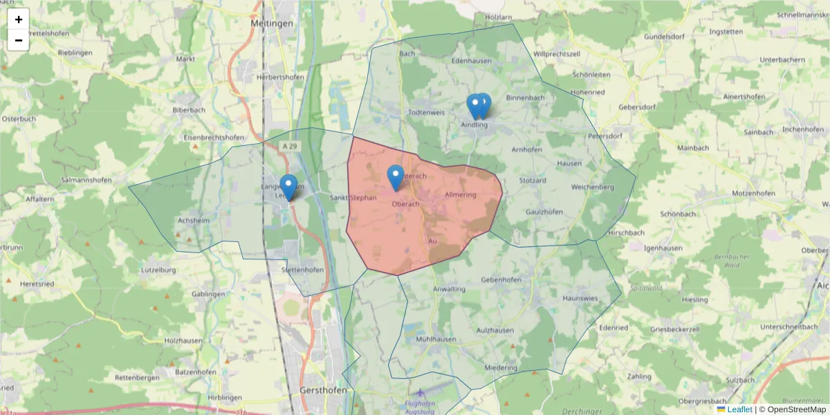 Karte des Postleitzahlen Bereichs  und der umliegenden Postleitzahlen in Deutschland