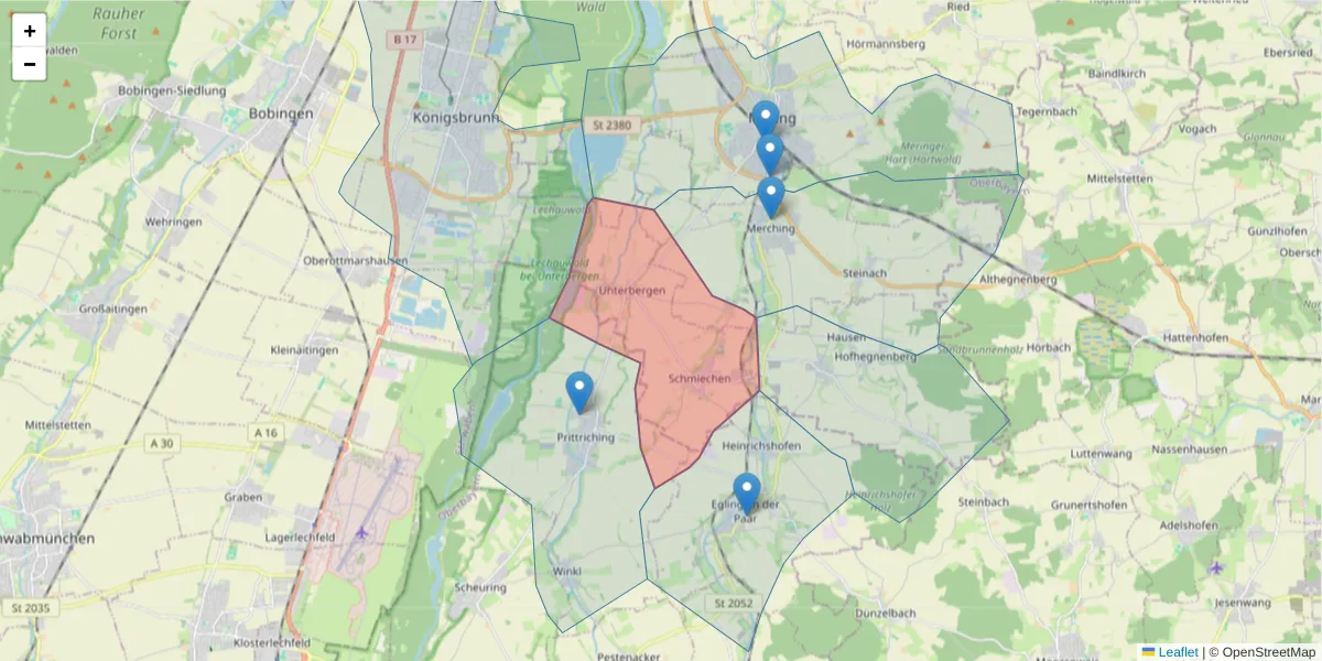 Karte des Postleitzahlen Bereichs  und der umliegenden Postleitzahlen in Deutschland