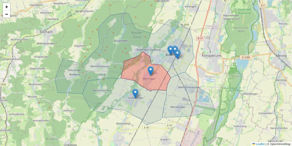 Karte des Postleitzahlen Bereichs  und der umliegenden Postleitzahlen in Deutschland