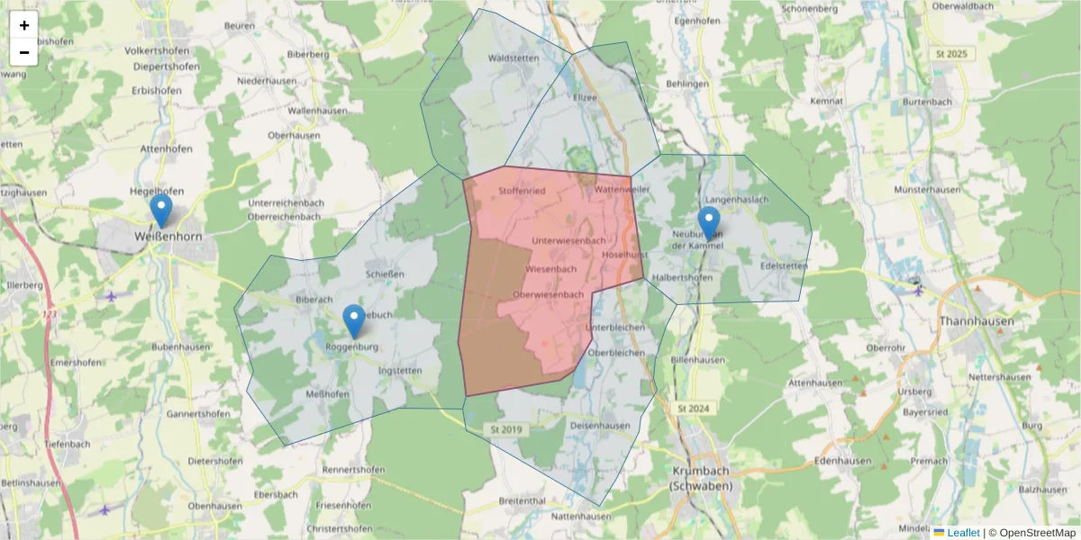 Karte des Postleitzahlen Bereichs  und der umliegenden Postleitzahlen in Deutschland