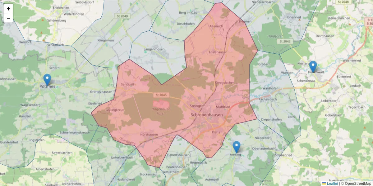 Karte des Postleitzahlen Bereichs  und der umliegenden Postleitzahlen in Deutschland