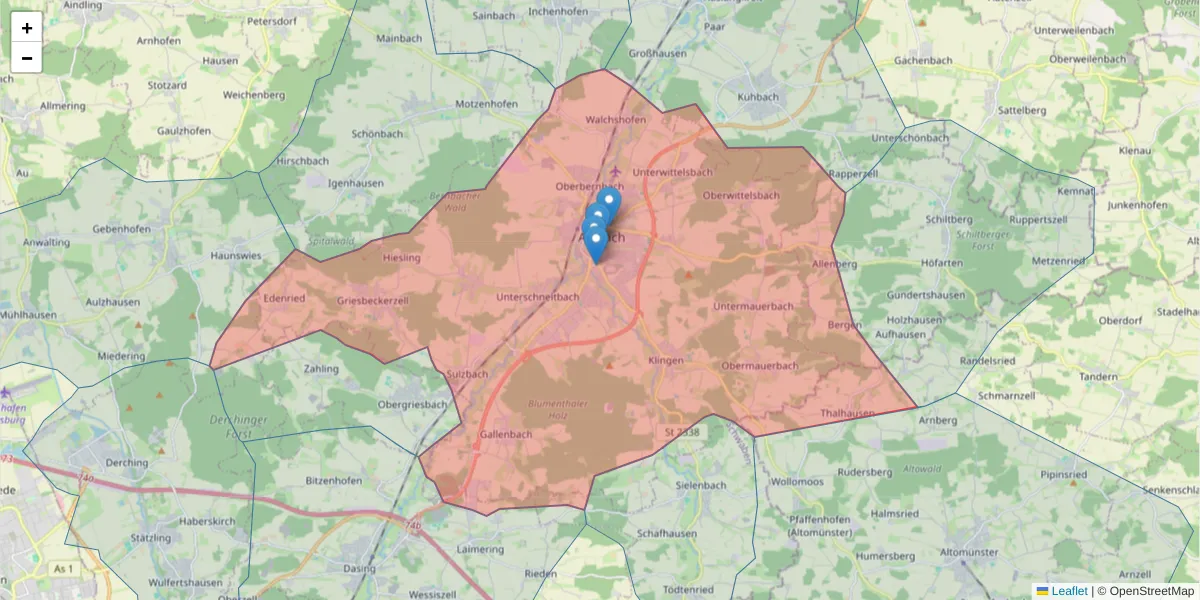 Karte des Postleitzahlen Bereichs  und der umliegenden Postleitzahlen in Deutschland