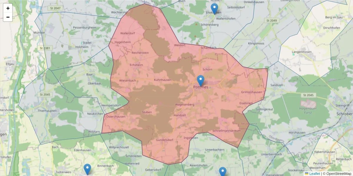 Karte des Postleitzahlen Bereichs  und der umliegenden Postleitzahlen in Deutschland