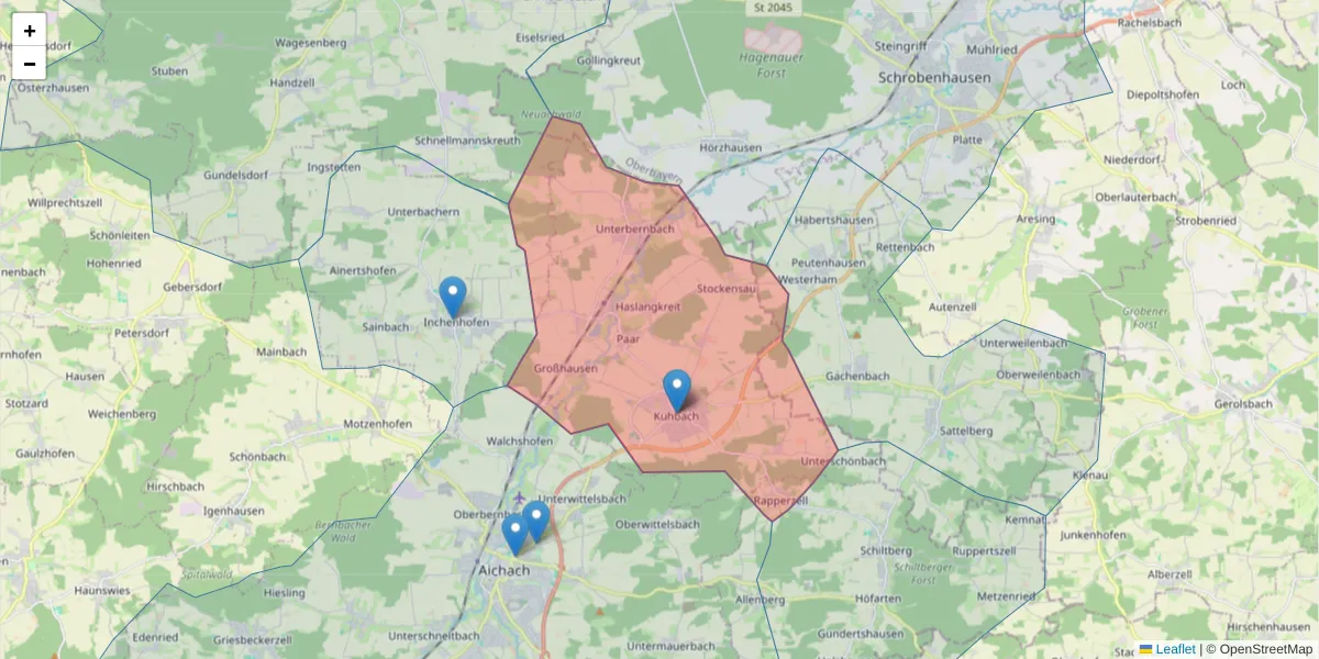 Karte des Postleitzahlen Bereichs  und der umliegenden Postleitzahlen in Deutschland