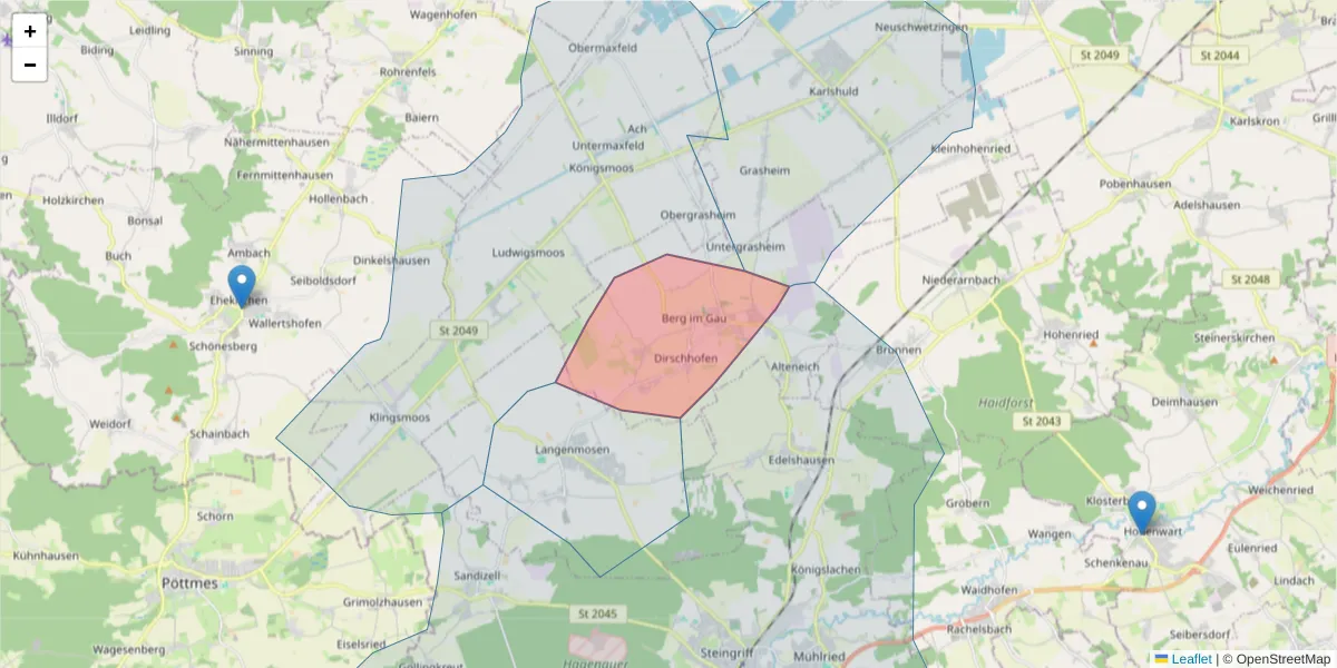 Karte des Postleitzahlen Bereichs  und der umliegenden Postleitzahlen in Deutschland