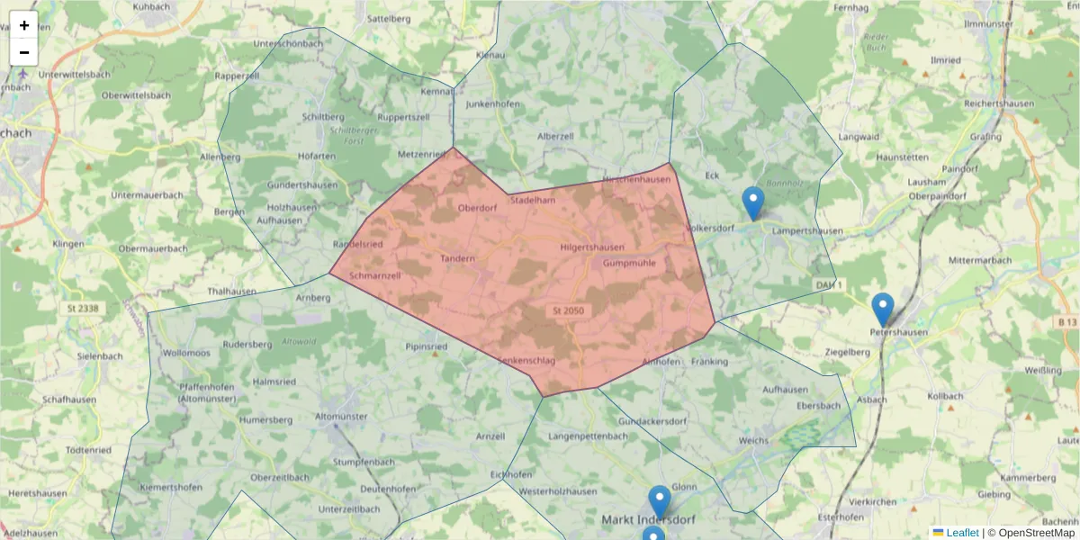 Karte des Postleitzahlen Bereichs  und der umliegenden Postleitzahlen in Deutschland