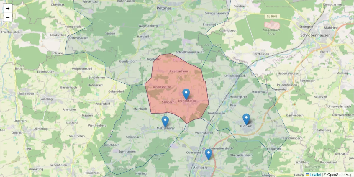 Karte des Postleitzahlen Bereichs  und der umliegenden Postleitzahlen in Deutschland