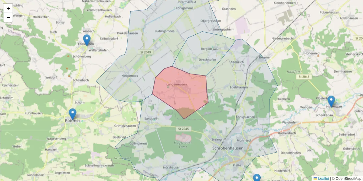 Karte des Postleitzahlen Bereichs  und der umliegenden Postleitzahlen in Deutschland