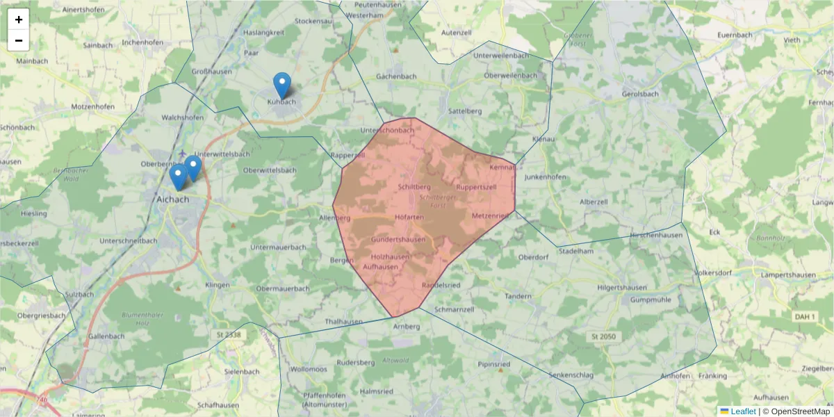 Karte des Postleitzahlen Bereichs  und der umliegenden Postleitzahlen in Deutschland