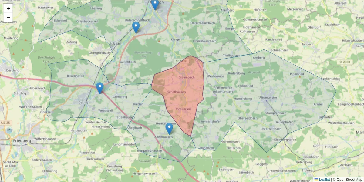 Karte des Postleitzahlen Bereichs  und der umliegenden Postleitzahlen in Deutschland