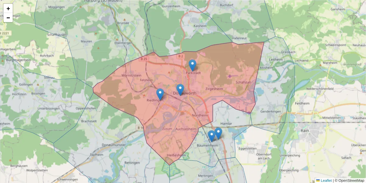 Karte des Postleitzahlen Bereichs  und der umliegenden Postleitzahlen in Deutschland