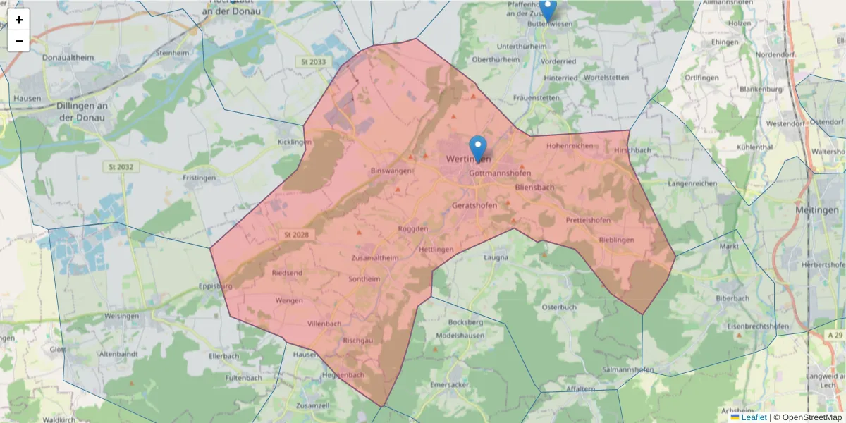 Karte des Postleitzahlen Bereichs  und der umliegenden Postleitzahlen in Deutschland