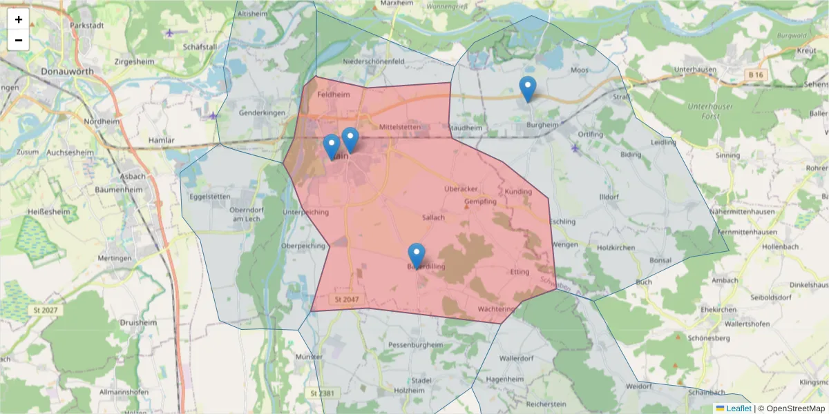 Karte des Postleitzahlen Bereichs  und der umliegenden Postleitzahlen in Deutschland