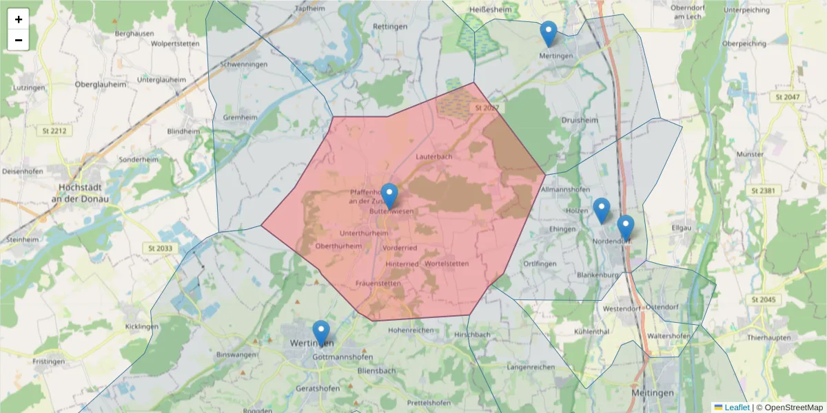Karte des Postleitzahlen Bereichs  und der umliegenden Postleitzahlen in Deutschland