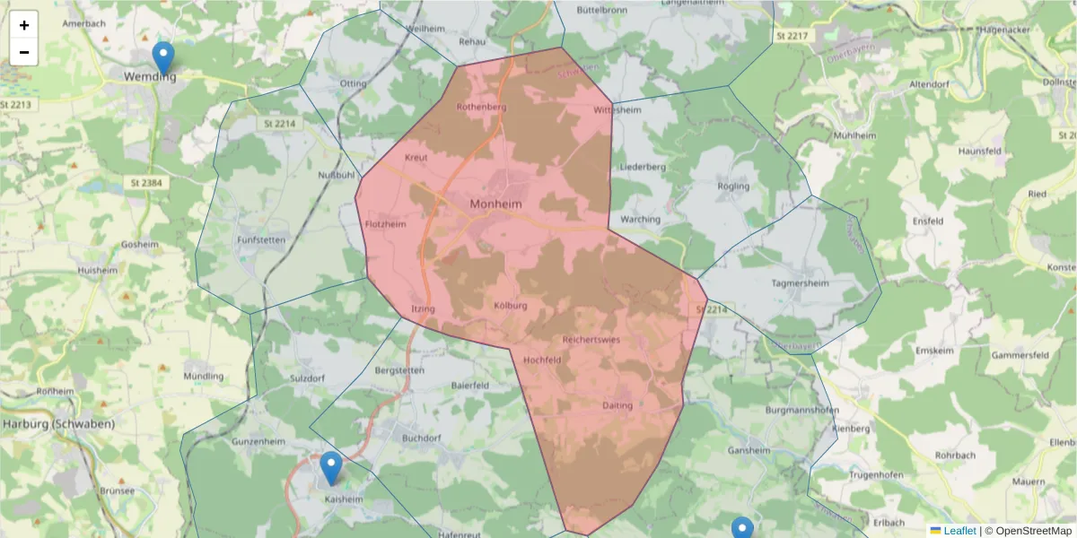 Karte des Postleitzahlen Bereichs  und der umliegenden Postleitzahlen in Deutschland