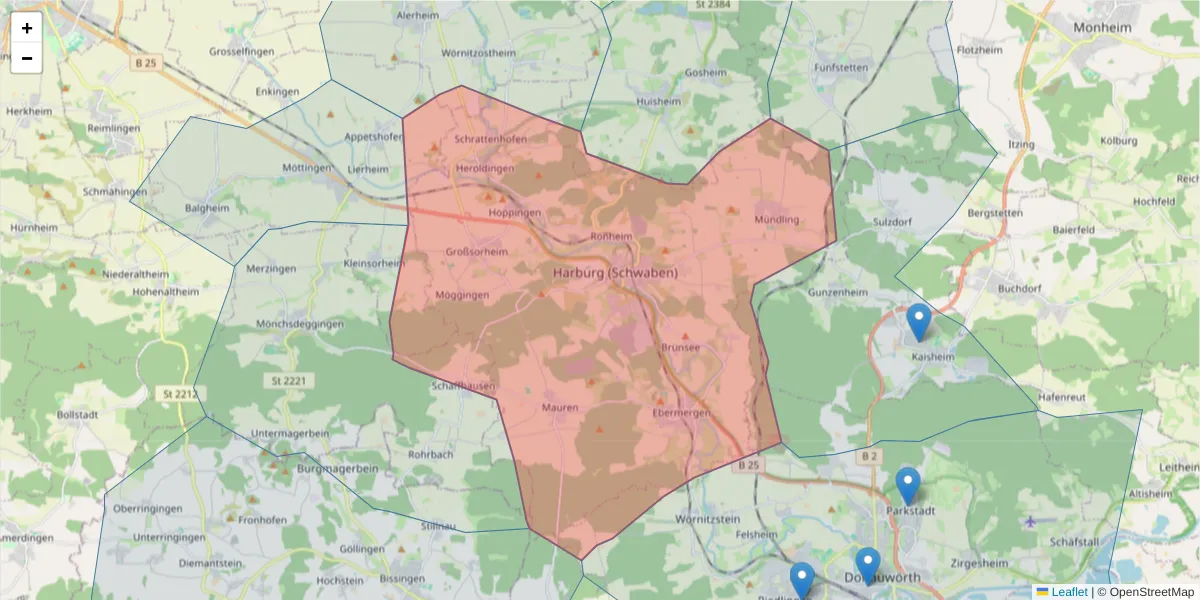 Karte des Postleitzahlen Bereichs  und der umliegenden Postleitzahlen in Deutschland