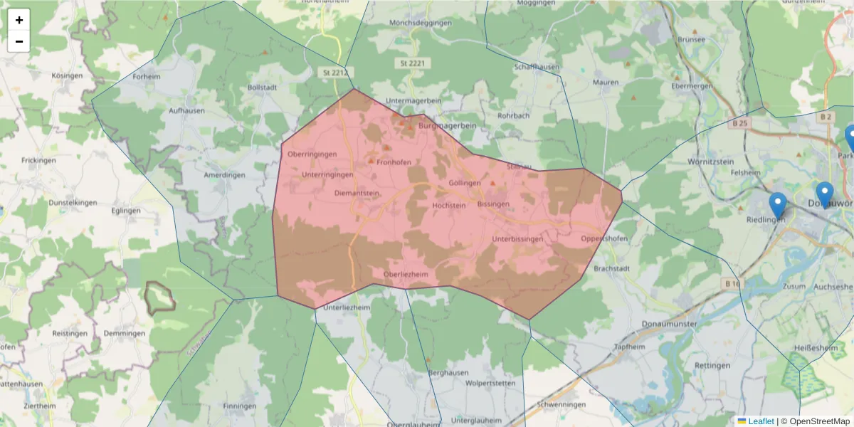 Karte des Postleitzahlen Bereichs  und der umliegenden Postleitzahlen in Deutschland