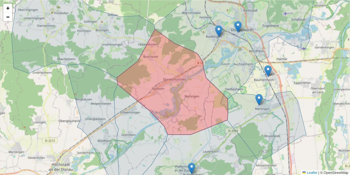 Karte des Postleitzahlen Bereichs  und der umliegenden Postleitzahlen in Deutschland