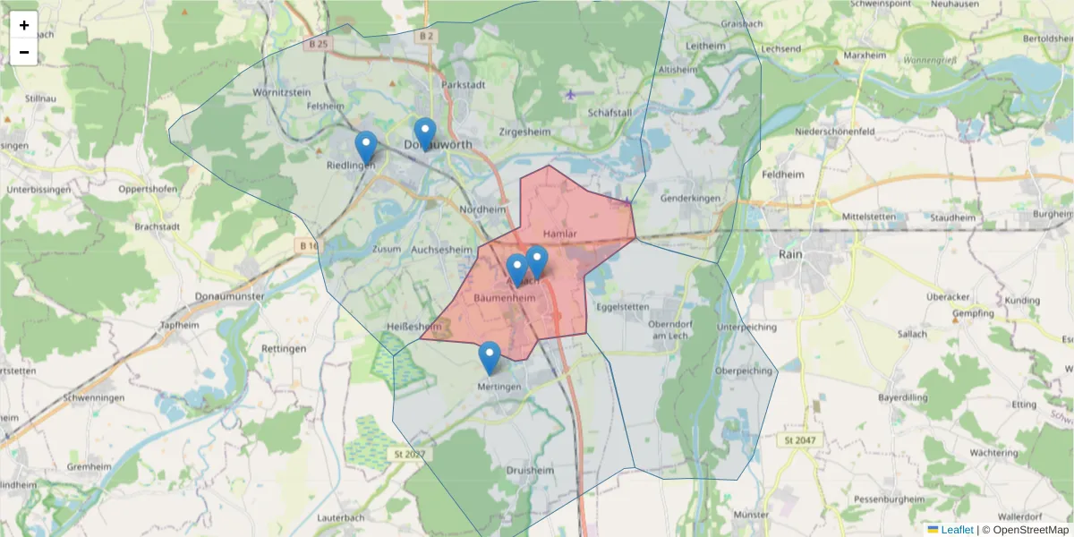 Karte des Postleitzahlen Bereichs  und der umliegenden Postleitzahlen in Deutschland