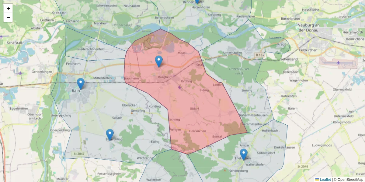 Karte des Postleitzahlen Bereichs  und der umliegenden Postleitzahlen in Deutschland