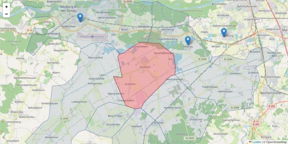 Karte des Postleitzahlen Bereichs  und der umliegenden Postleitzahlen in Deutschland