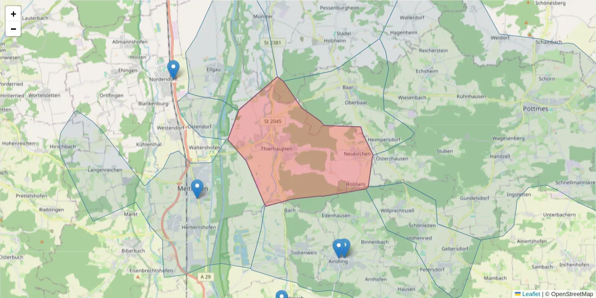 Karte des Postleitzahlen Bereichs  und der umliegenden Postleitzahlen in Deutschland