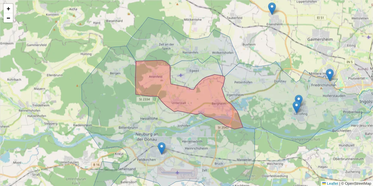 Karte des Postleitzahlen Bereichs  und der umliegenden Postleitzahlen in Deutschland