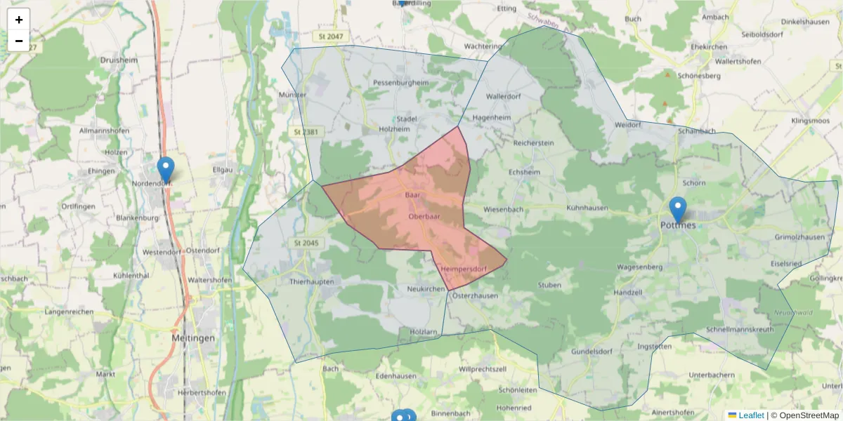Karte des Postleitzahlen Bereichs  und der umliegenden Postleitzahlen in Deutschland