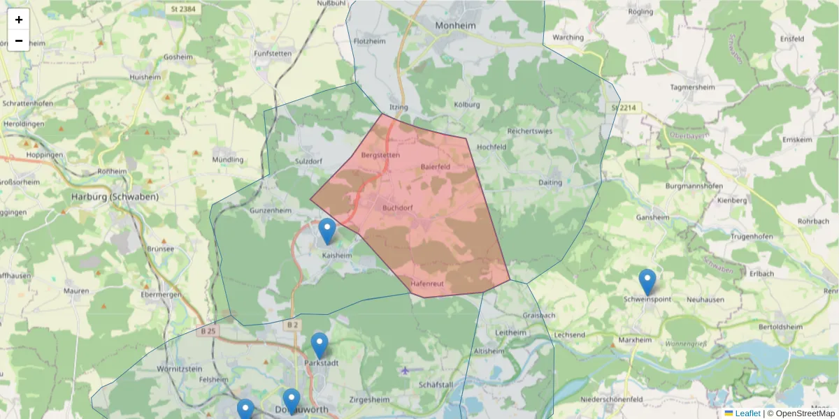 Karte des Postleitzahlen Bereichs  und der umliegenden Postleitzahlen in Deutschland