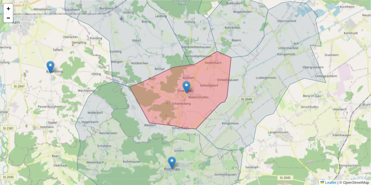 Karte des Postleitzahlen Bereichs  und der umliegenden Postleitzahlen in Deutschland