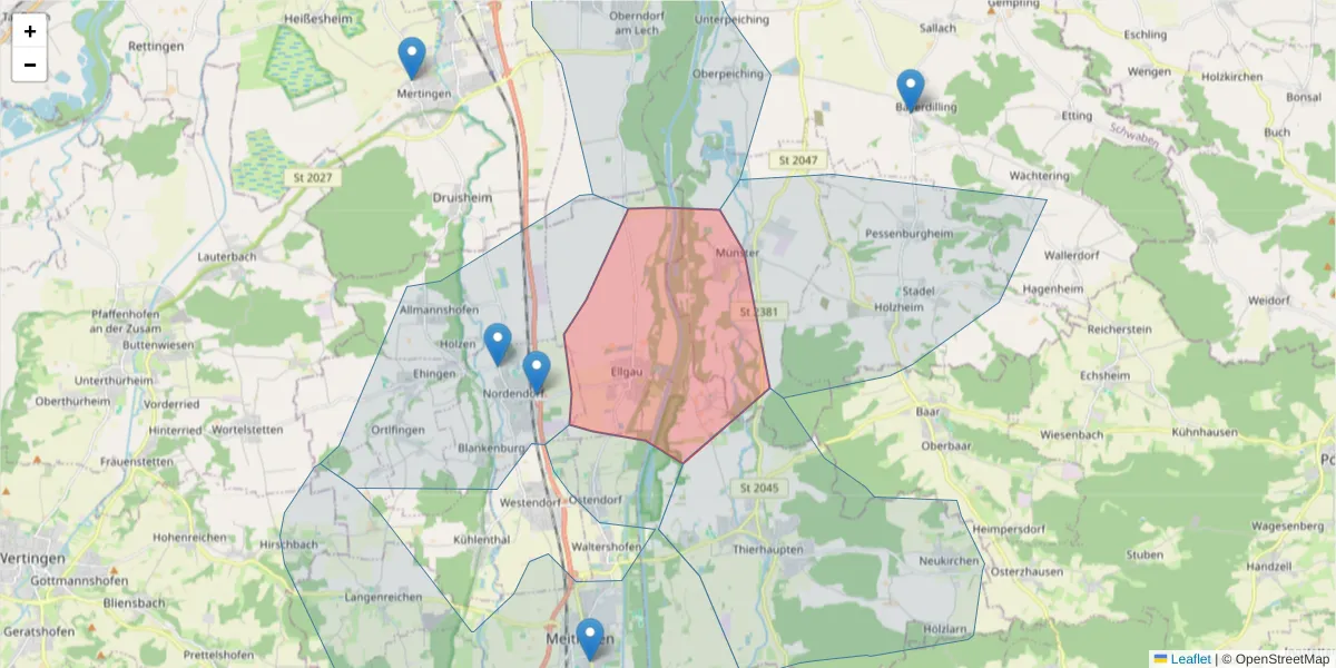 Karte des Postleitzahlen Bereichs  und der umliegenden Postleitzahlen in Deutschland