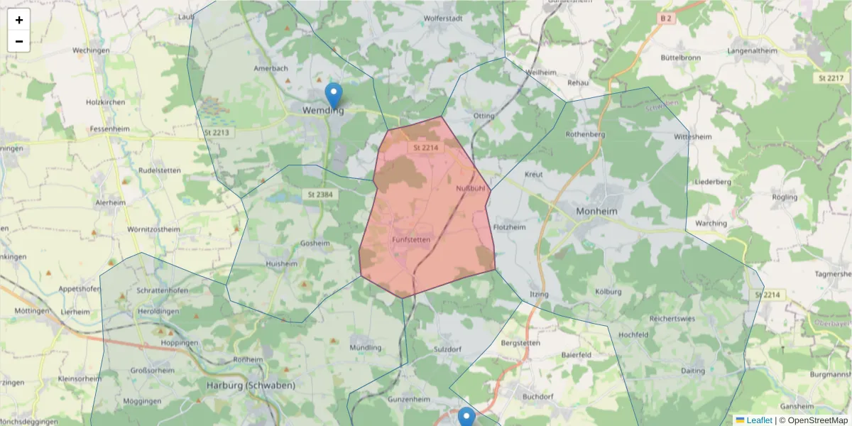 Karte des Postleitzahlen Bereichs  und der umliegenden Postleitzahlen in Deutschland